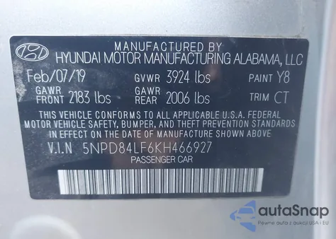 2019 Hyundai Elantra Sel from USA, damaged, VIN 5NPD84LF6KH466927